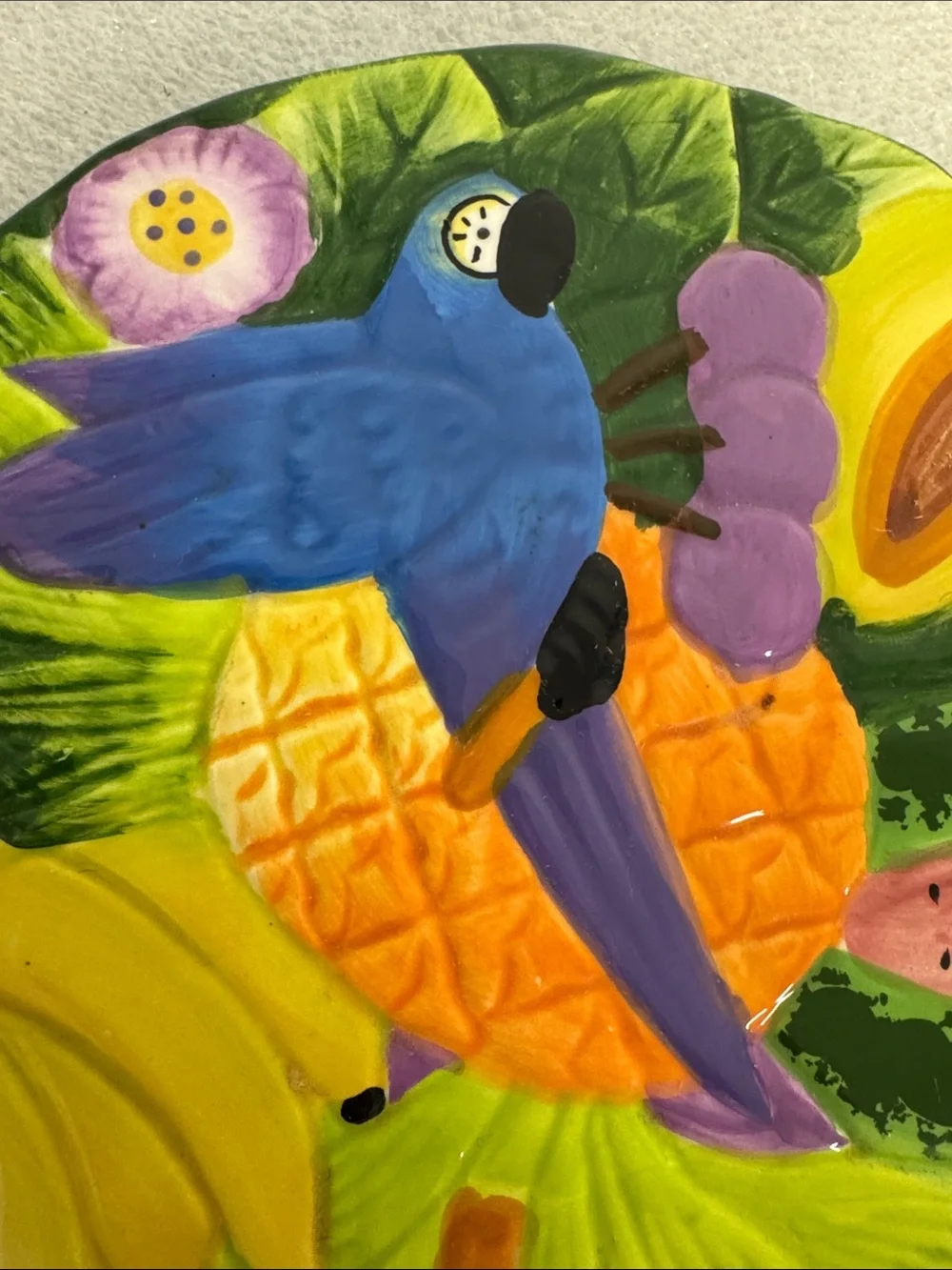 Decorative Blue Parrot Ceramic Bird Plaque - Handpainted Tropical Wall Art/tray